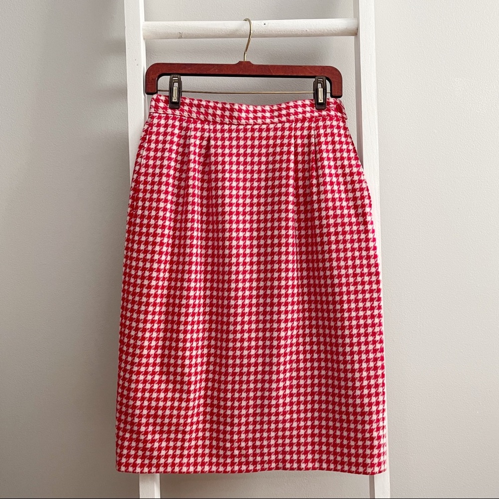 Vintage Pendleton Red Houndstooth Pencil Skirt